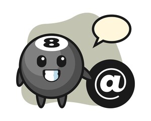 Eight ball billiard cartoon standing beside the At symbol