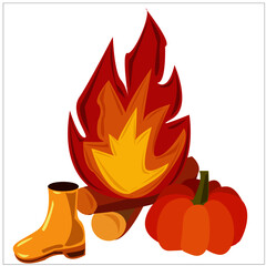 Autumn collection: leaves, mushrooms, cups, sweater, boots, rain, clouds, puddles, etc.