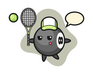 Eight ball billiard cartoon as a tennis player
