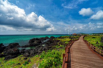 Beautiful landscape view from the coast of Jeju island during summer
