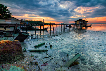 Beautiful landscape view during sunrise and low tide period.Soft focus effect due to long exposure technique