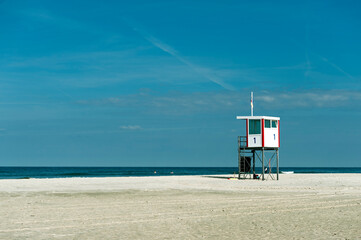 Rescue post on the beach of the North Sea,Juist Island,Germany