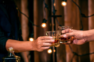 Celebrate whiskey on a friendly party in  restaurant