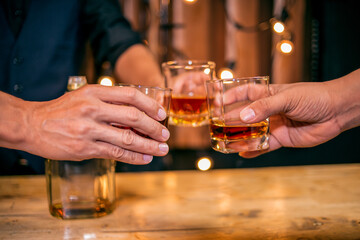 Celebrate whiskey on a friendly party in  restaurant