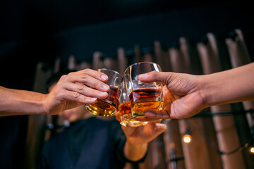 Celebrate whiskey on a friendly party in  restaurant