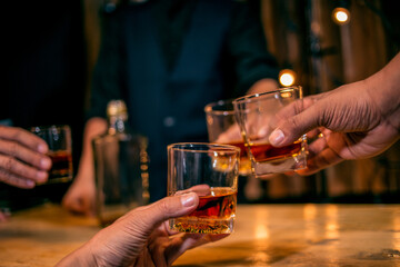 Celebrate whiskey on a friendly party in  restaurant