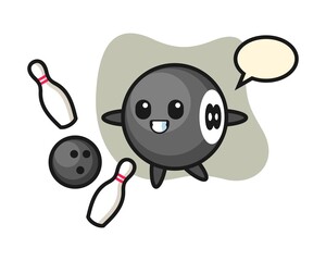 Eight ball billiard cartoon is playing bowling