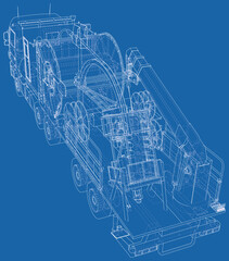 Coiled tubing machine technical wire-frame. EPS10 format. Vector created of 3d.