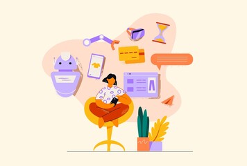 Online shopping internet of things. Online orders on web applications stores without leaving home receive goods discounts ecommerce retail sale flat things with delivery vector consumer.