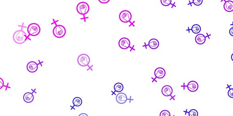 Light Pink, Blue vector backdrop with woman's power symbols.