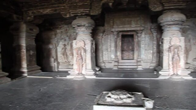 Interior of Indra Sabha Jain cave in Ellora, Maharasthra state, India