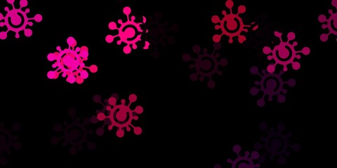 Dark pink vector background with covid-19 symbols.