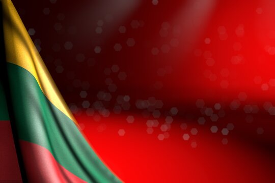 beautiful picture of Lithuania flag hangs in corner on red with selective focus and free space for your text - any holiday flag 3d illustration..