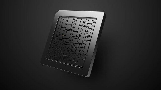 3d render of abstract concept of 5g sim cart. 5G text title line. Dark color with gold metall. 