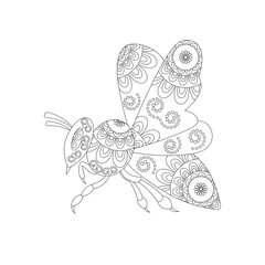 Flying bee. Zen art. Illustration.