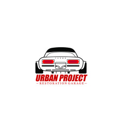 Obraz premium Vector illustration of sports car line art with text isolated on white background perfect for auto detailing logo or car garage logo 