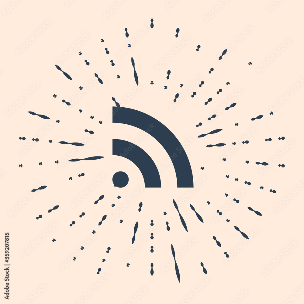 Poster black rss icon isolated on beige background. radio signal. rss feed symbol. abstract circle random d