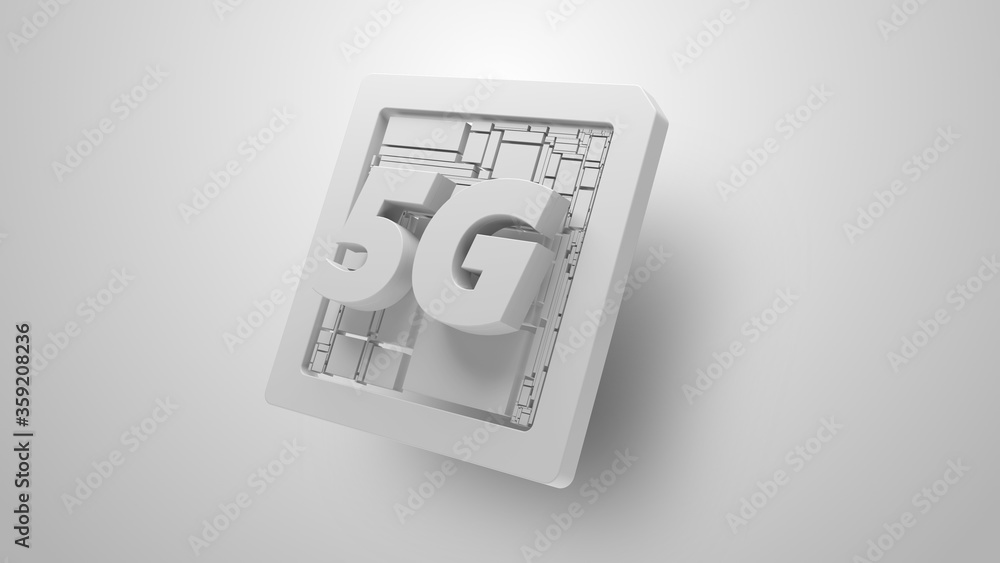 Aufkleber 3d render of abstract concept of 5g sim cart. 5g text title line.