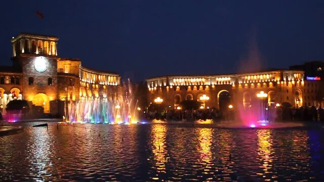 Evening fountain at the Republic Square in Yerevan