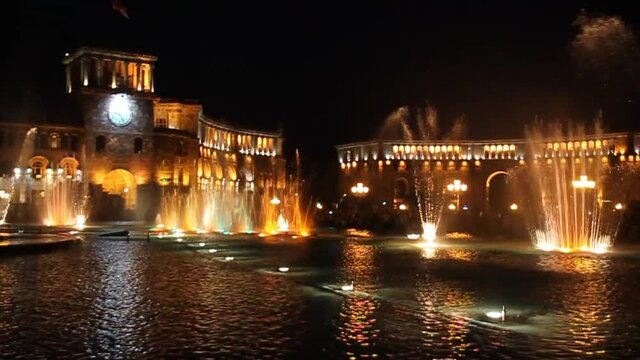 Evening fountain at the Republic Square in Yerevan