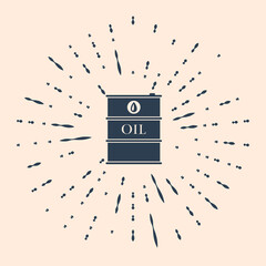 Black Oil barrel icon isolated on beige background. Oil drum container. For infographics, fuel, industry, power, ecology. Abstract circle random dots. Vector Illustration.