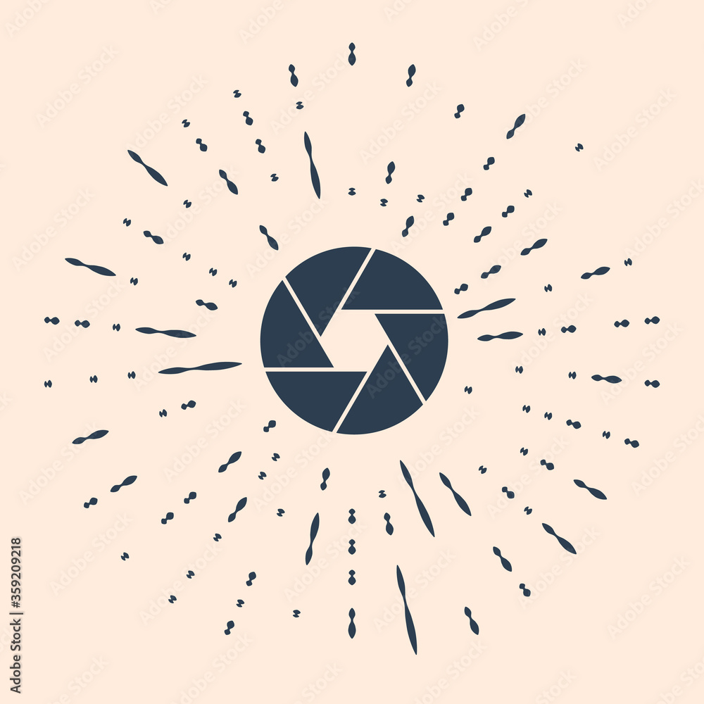 Poster black camera shutter icon isolated on beige background. abstract circle random dots. vector illustra