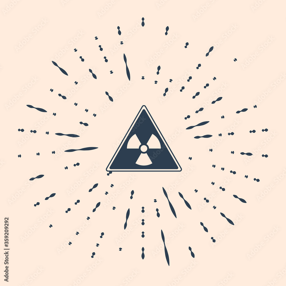 Poster black triangle sign with radiation symbol icon isolated on beige background. abstract circle random 