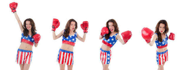 Woman boxer in uniform with US symbols