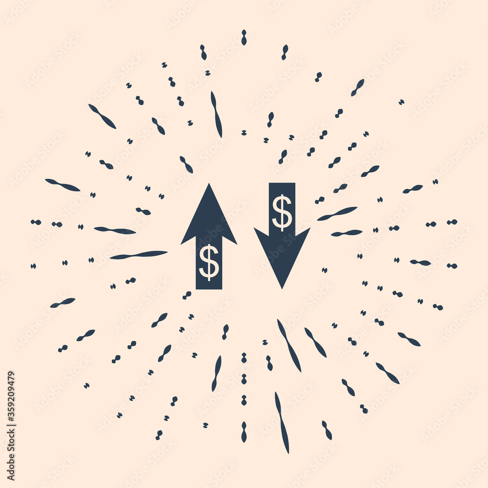 Poster black up and down arrows with dollar symbol icon isolated on beige background. business concept. abs