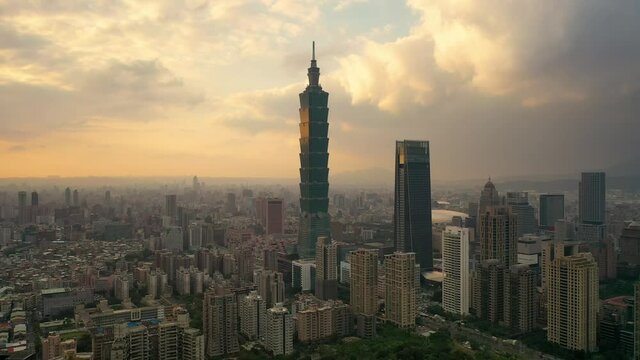 Aerial view 4k footage by drone of Buildings in Taipei city, Taiwan.