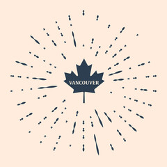 Obraz premium Black Canadian maple leaf with city name Vancouver icon isolated on beige background. Abstract circle random dots. Vector Illustration.
