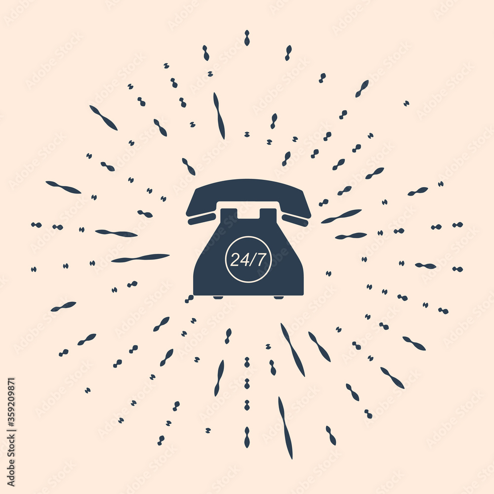Poster black telephone 24 hours support icon isolated on beige background. all-day customer support call-ce