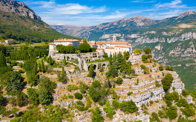 View of mountain top village Gourdon in Provence, France.