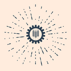 Black Wheat and gear icon isolated on beige background. Agriculture symbol with cereal grains and industrial gears. Industrial and agricultural. Abstract circle random dots. Vector Illustration.
