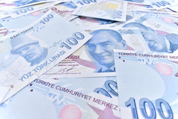Turkish Lira TL. Turkish banknotes. 100 Turkish Lira. hundred turkish lira