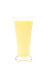 Corn milk in a glass on a white background