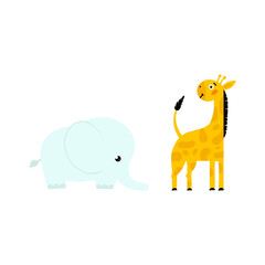 Elephant and Giraffe. Children and cute illustration. Vector graphics.