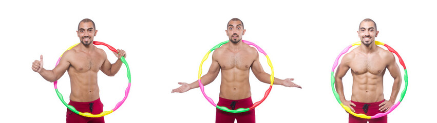Man doing excecises with hula hoop