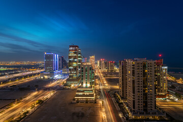 Fototapeta na wymiar Aerial view of newly developing city of qatar. Lusail building in night