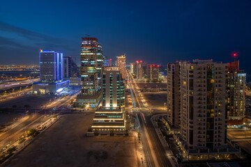 Obraz na płótnie Canvas Aerial view of newly developing city of qatar. Lusail building in night