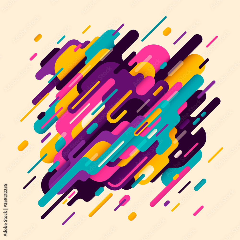 Poster modish abstraction, with composition made of various rounded shapes in intense colors. vector illust