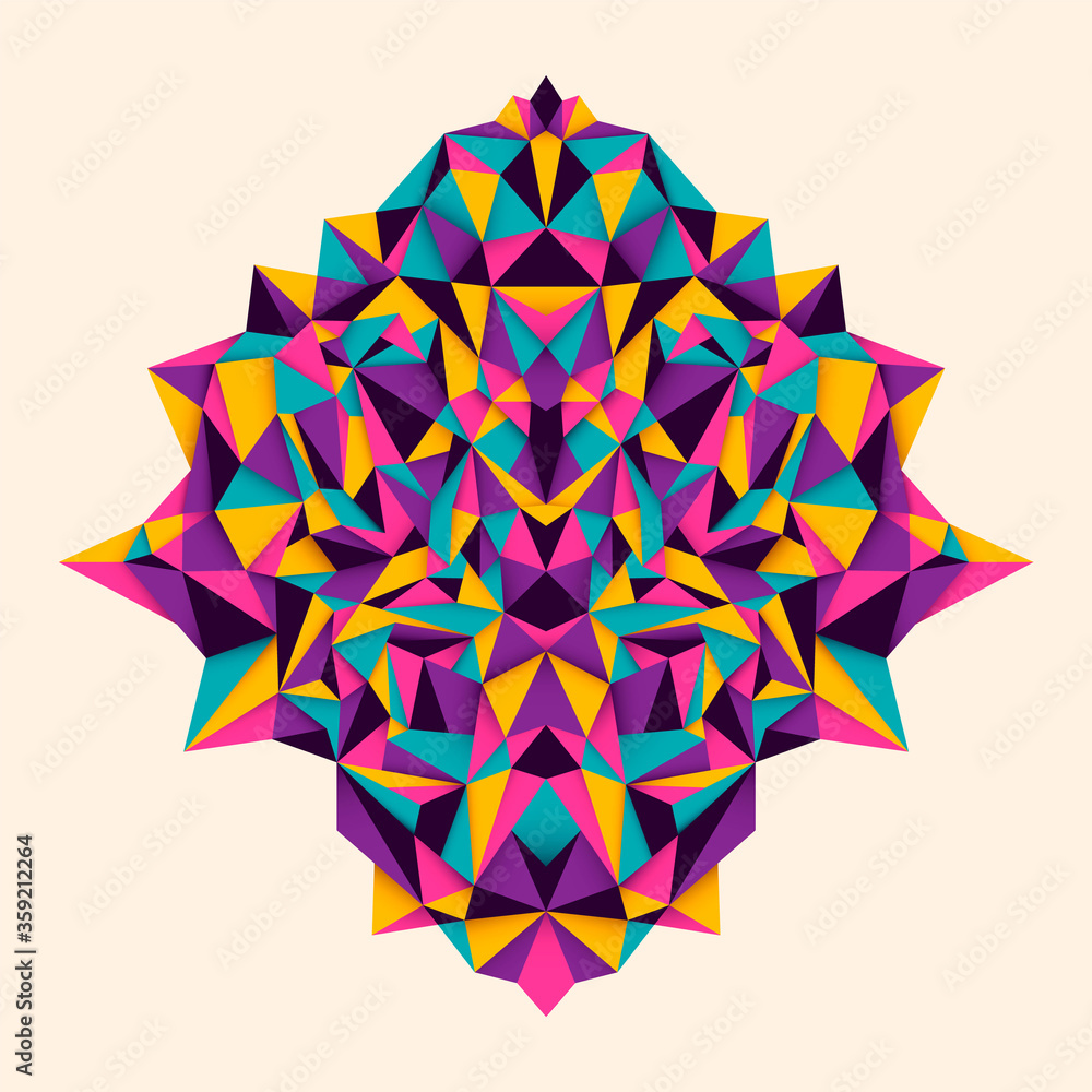 Poster modish geometric style object with intense colors, made of various polygon shapes. vector illustrati