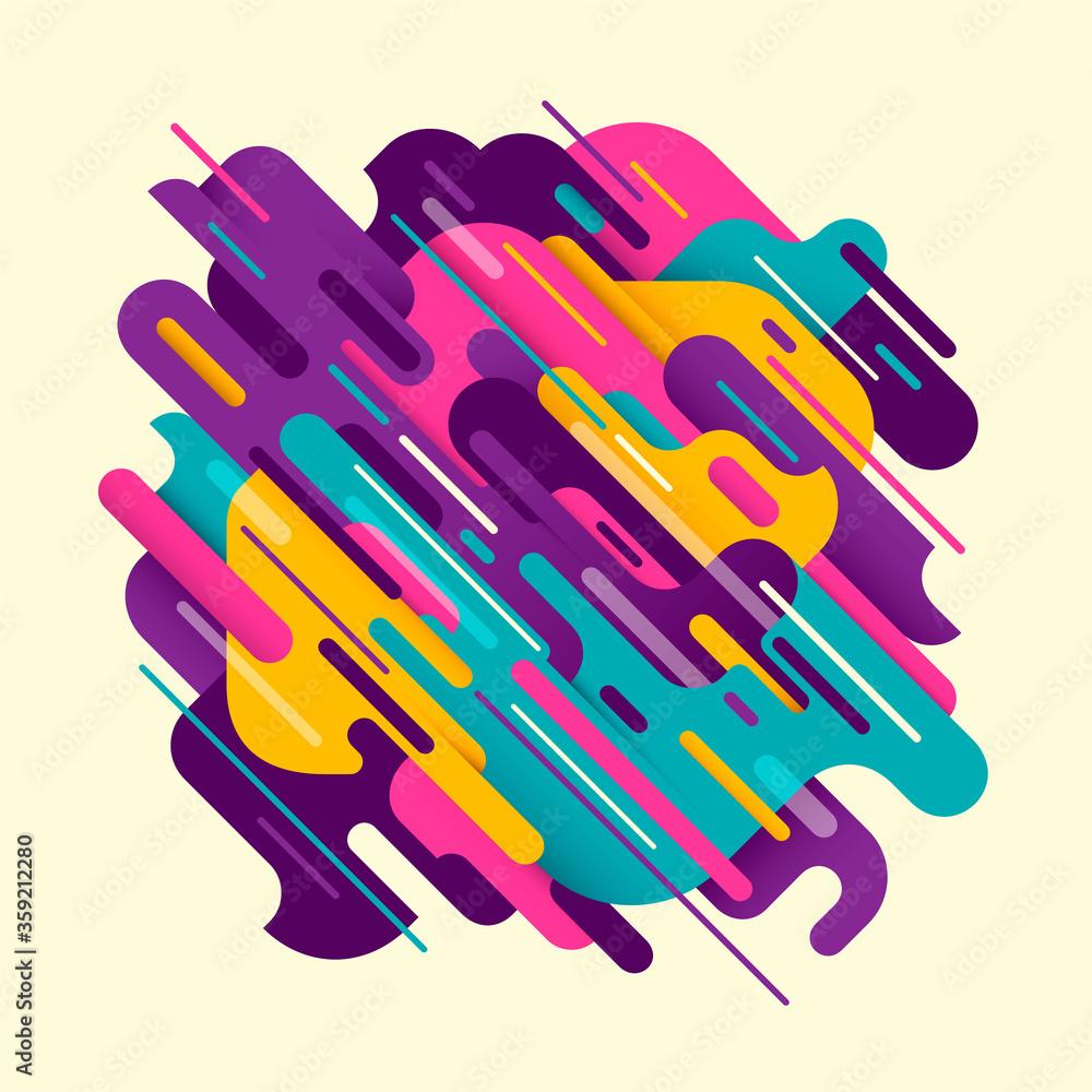 Poster modish style abstract composition made of various colorful designed shapes and objects. vector illus