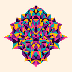 Modish geometric style object with intense colors, made of various polygon shapes. Vector illustration.