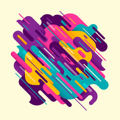Modish style abstract composition made of various colorful designed shapes and objects. Vector illustration.