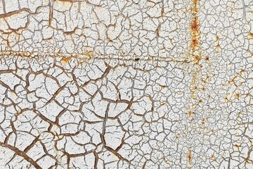 White cracked paint is applied to a rusty surface