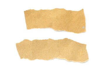 Recycled paper craft stick on a white background. Brown paper torn or ripped pieces of paper isolated on white background.	