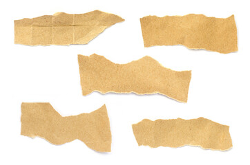 Recycled paper craft stick on a white background. Brown paper torn or ripped pieces of paper isolated on white background.	