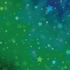 Light Blue, Green vector background with circles, stars. Glitter abstract illustration with colorful drops, stars. Texture for window blinds, curtains.