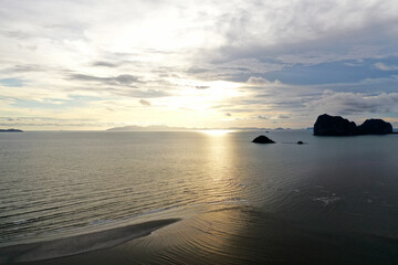 Fototapeta na wymiar Aerial View Sunset, beach and small islands Phuket Thailand